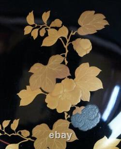 Artisanat japonais en bois laqué Iremono floral Maki-e des années 1930