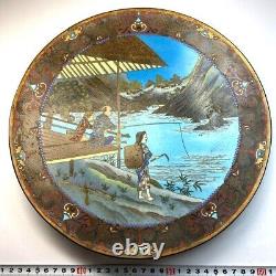 Assiette Cloisonné de l'ère Meiji Motif paysage 12 pouces Art antique japonais de qualité