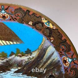 Assiette Cloisonné de l'ère Meiji Motif paysage 12 pouces Art antique japonais de qualité