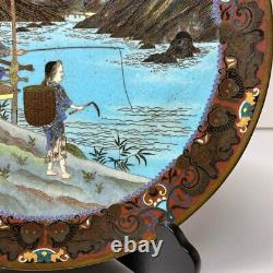 Assiette Cloisonné de l'ère Meiji Motif paysage 12 pouces Art antique japonais de qualité