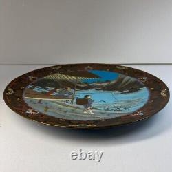 Assiette Cloisonné de l'ère Meiji Motif paysage 12 pouces Art antique japonais de qualité