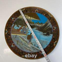 Assiette Cloisonné de l'ère Meiji Motif paysage 12 pouces Art antique japonais de qualité