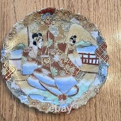 Assiette japonaise antique en porcelaine fine Moriage Royal Shimamura à 8 pétales