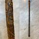 Bâton De Marche / Canne En Bambou Japonais Finement Sculpté Avec Deux Samouraïs