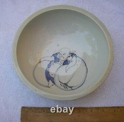 Beau Vieux Japanée Porcelaine Celadon Bowl-hotei Avec Gourd Interior-nr