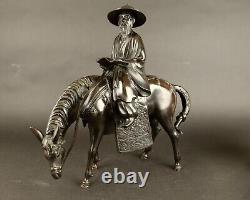 Beau bronze japonais ancien de sagesse sur cheval, 45cm période Meiji, 19ème siècle