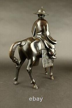 Beau bronze japonais ancien de sagesse sur cheval, 45cm période Meiji, 19ème siècle