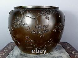 Beau pot en bronze japonais antique, vase, période Meiji
