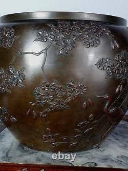 Beau pot en bronze japonais antique, vase, période Meiji