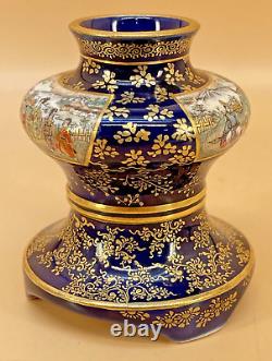 Beau vase satsuma cobalt bleu japonais de l'époque Meiji par Kinkozan