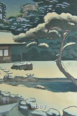 Beaux Vieux Japonais Bakoufu Ohno Woodblock Tea House Dans Snow Scholar Art