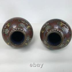 Belle Paire D'anciennes Vases Meiji De L'époque De Cloisonne 7,25