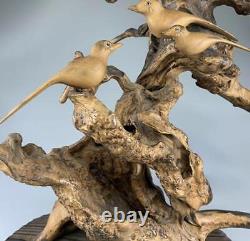 Bird Grande Statue En Bois 22.8 Dans L'ancienne Sculpture En Bois Japonais Figurine Fine Art
