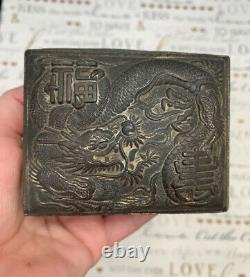 Boîte À Dragons Japonaise Antique, Design Orné, Métal Et Bois, Vers 1940s Très Rare