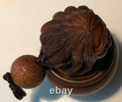 Boîte Japonaise Rare Et Antique Finement Sculptée De Buis Hantée Tonkotsu-boîte De Tabac