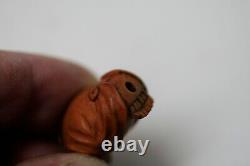 Boîte à sculpter japonaise en bois de buis fin antique Netsuke 2 Chauves-souris Signé A27