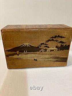 Boîte de marqueterie japonaise ancienne rarement incrustée du Mont Fuji/compartiment secret