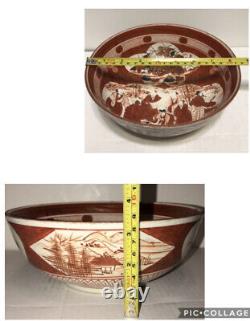 Bol profond en porcelaine japonaise ancienne de la période Kutani, rouge et blanc du XIXe siècle