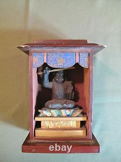 Bouddha De Voyage Japonais Fin Du Début Du 20ème Siècle Dans Le Cas Signé Sur Le Dos