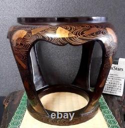 Bowl Stand Maki-e Gold Paint Folding Fan Japonais Antique Lacquer Makie Fine Art