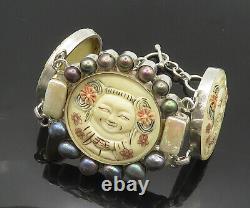 Bracelet de chaîne gravée en perles d'eau douce vintage en argent 925 japonais BT7508
