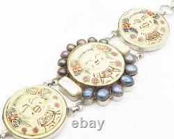 Bracelet de chaîne gravée en perles d'eau douce vintage en argent 925 japonais BT7508