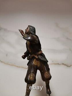 Bronze Japonais Samurai Okimono Non Signé Fine Archer Sculpture Statue