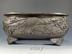 Brûleur d'encens décoratif japonais en bronze fin avec dragon et phénix, env. 1920-30