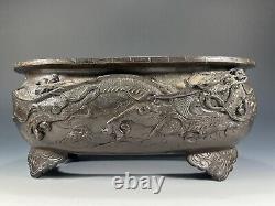 Brûleur d'encens en bronze japonais fin avec dragon et phénix, vers 1920-30