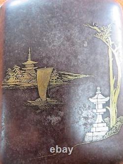Cigarette Antique Japonese Damascène Fine Gold En Argent Travail Incrusté C1940-50