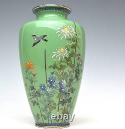 Cloisonne Bird Flower Pattern Vase 7inch Antique Meiji Era Old Fine Art Japonais