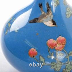 Cloisonne Butterfly Flower Vase 6.1 Inch Antique Meiji Era Old Fine Art Japonais