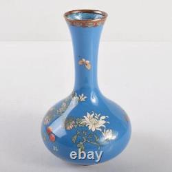 Cloisonne Butterfly Flower Vase 6,1 Pouces Antiquité Japonaise Meiji Era Old Fine Art