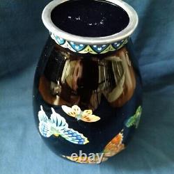 Cloisonne Butterfly Pattern Vase 7.3 Inch Figurine Antique Fine Art Japonais