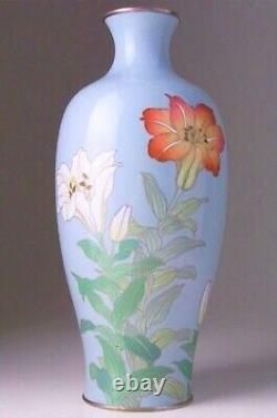 Cloisonne Lily Flower Vase De 9,6 Pouces De Ando Jubei Art Ancien Japonais