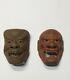 Deux Anciens Vieux Masques Japonais Finement Sculptés De Potier Netsuke Demon Masques
