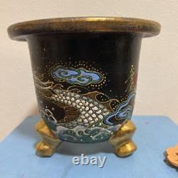 Dragon Sea Wave Pattern Pot De Fleurs Vase 6,5 Pouces Art Ancien Japonais