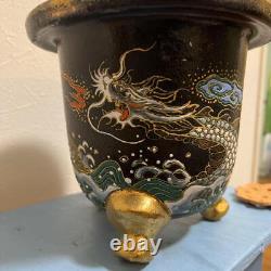 Dragon Sea Wave Pattern Pot De Fleurs Vase 6,5 Pouces Art Ancien Japonais