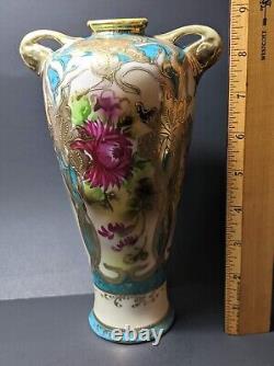 Élégant vase japonais de style ANTIQUE NIPPON, décoré à la main avec de l'or, et doté d'une poignée.