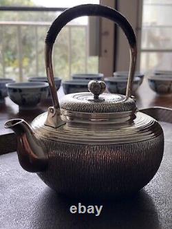 Ensemble à thé en argent sterling fin de l'ère Meiji Ozeki Sei. Antiquité japonaise. Très rare.