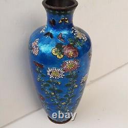 Extrêmement Fin Bleu Ginbari Japonais Cloisonne Vase Meiji Période