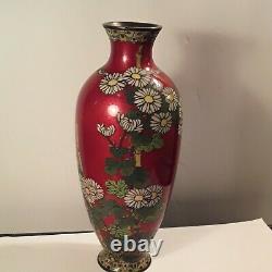 Extrêmement Fine Japonais Cloisonne Chrysanthemum Bamboo Vase Meiji Période