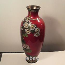 Extrêmement Fine Japonais Cloisonne Chrysanthemum Bamboo Vase Meiji Période