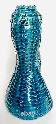 Fin 18ème Siècle Edo Période Japonais Koi Poisson 9 Hanaike Vase Turquoise Glaze