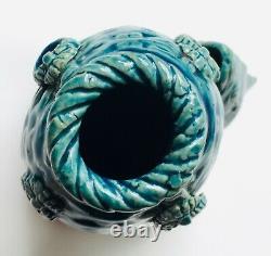 Fin 18ème Siècle Edo Période Japonais Koi Poisson 9 Hanaike Vase Turquoise Glaze