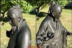 Fin Grand Japonais Meiji Bronze Okimono Statue Figurine De La Déité Kami Signé
