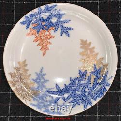 Fin Japonais 19ec Meiji Imari Fukagawa Porcelaine Plaque À Pieds Dish Fern Leaf