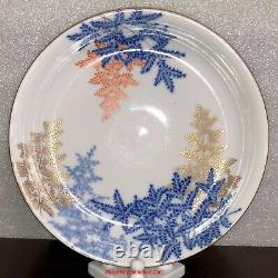 Fin Japonais 19ec Meiji Imari Fukagawa Porcelaine Plaque À Pieds Dish Fern Leaf