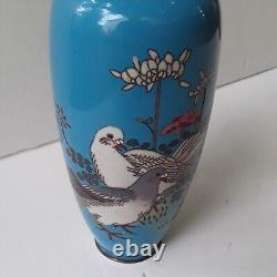 Fin Japonais Cloisonne Pigeon Dove Vase Meiji Période