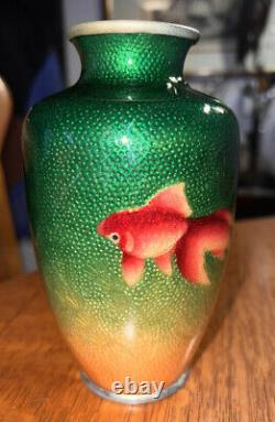 Fin Japonais Ginbari Enamel Cloisonné Four Koi Gold Fish Vase Non Marqué